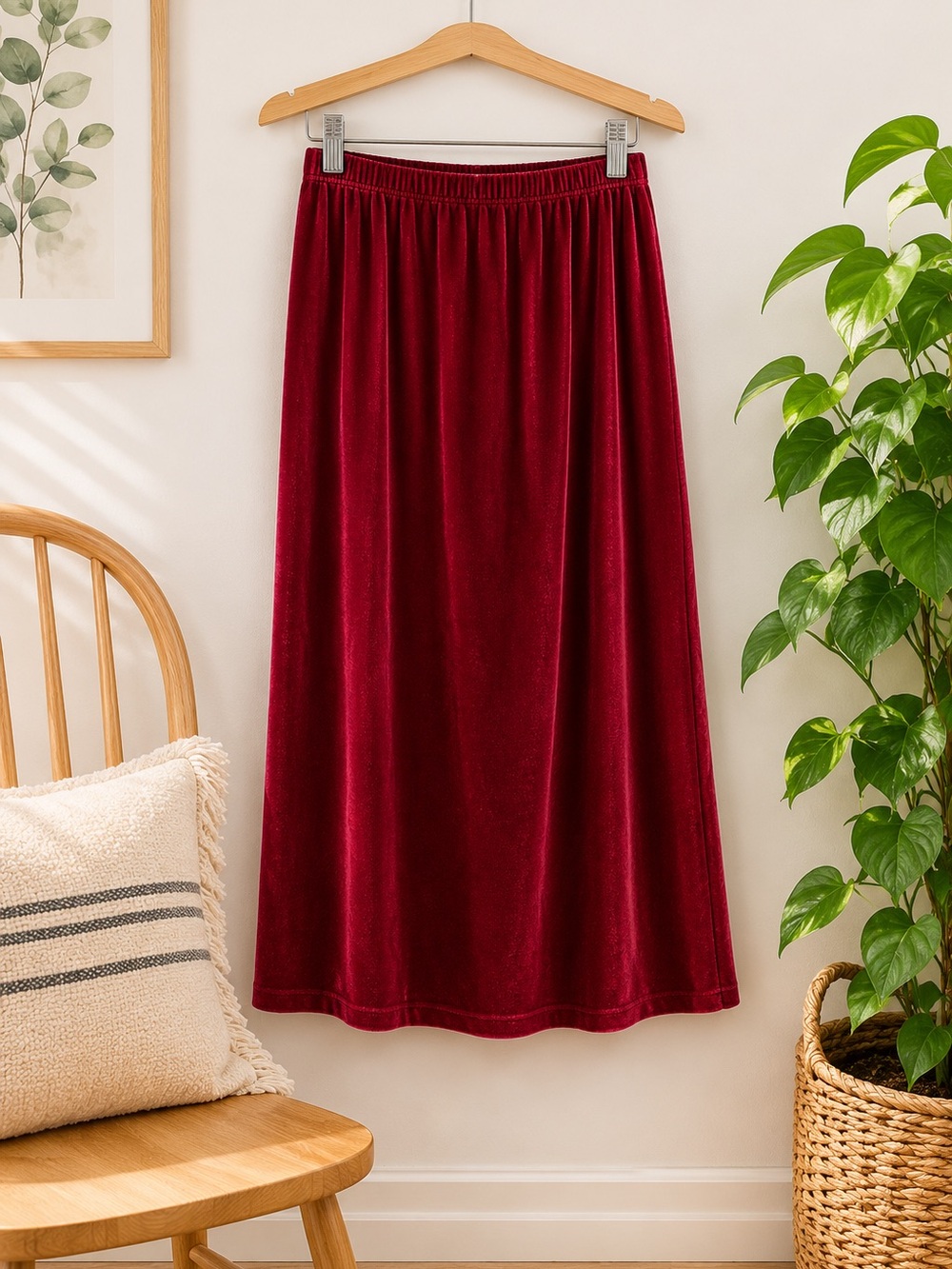 Red Velvet Y2K Pencil Midi Skirt Sz S Romance‎ Dark Fairy Whimsigoth Valloween